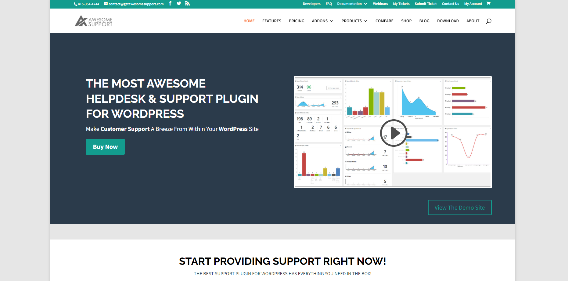 Awesome Support ticketing tool homepage