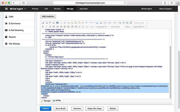 LiveAgent Adobe Business Catalyst intégration