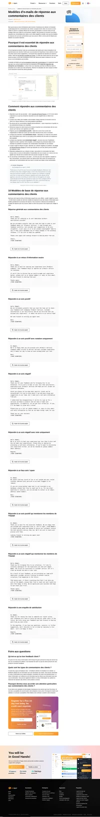Modèles de réponse aux commentaires des clients pour les avis négatifs, neutres et positifs. Sauvegardez nos modèles pour répondre professionnellement à chaque fois.