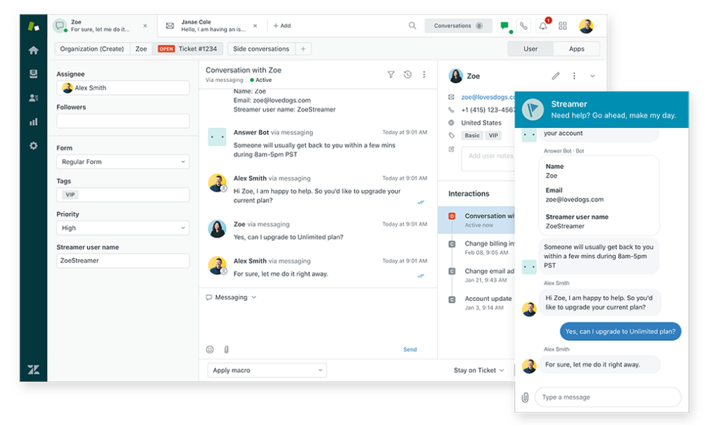Service client et conversations Zendesk