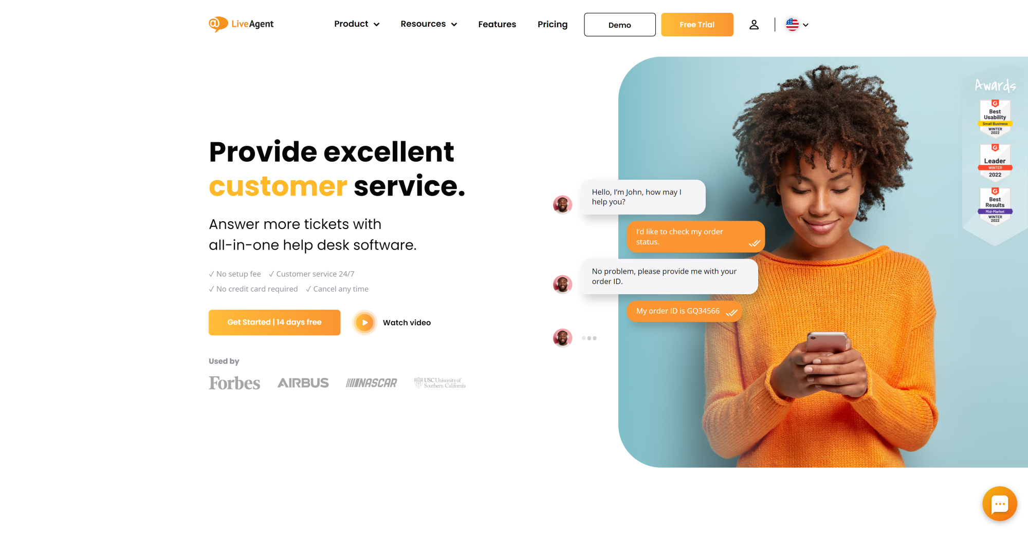 LiveAgent Live Chat software homepage