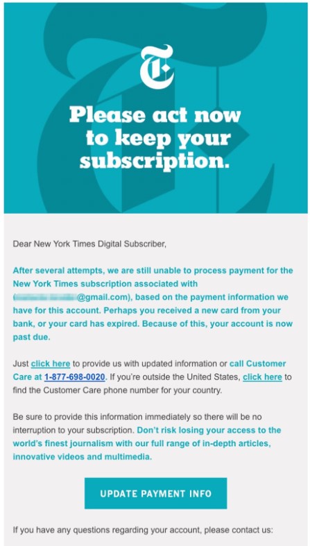 exemple d'e-mail de relance de nyt