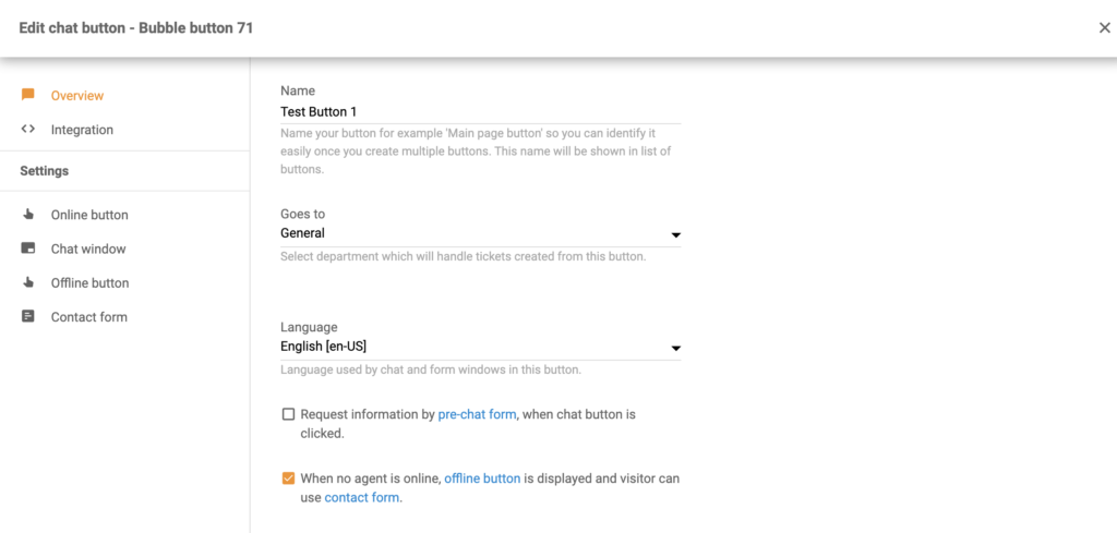 Configuration des boutons de chat dans le cadre de l'intégration de Volusion