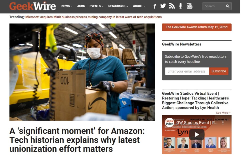 Page d'accueil de GeekWire