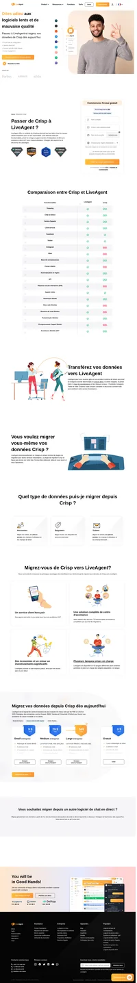LiveAgent est une solution de help desk qui rationnalise plusieurs canaux dans une seule interface. Migrez de Crisp vers LiveAgent et commencez à bénéficier des avantages du secteur.