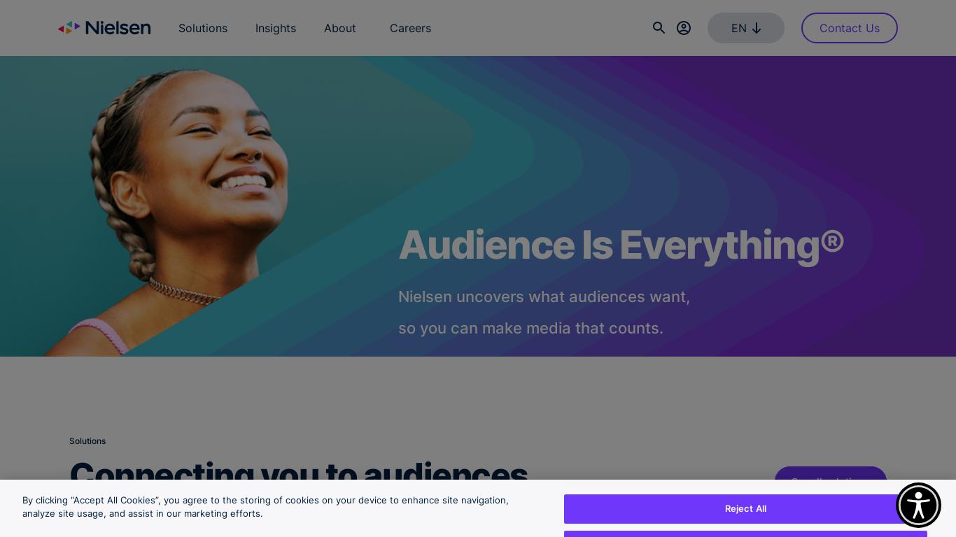 Connect with audiences and maximize your ROI through audience measurement, media planning, marketing optimization, and content metadata. Learn more.