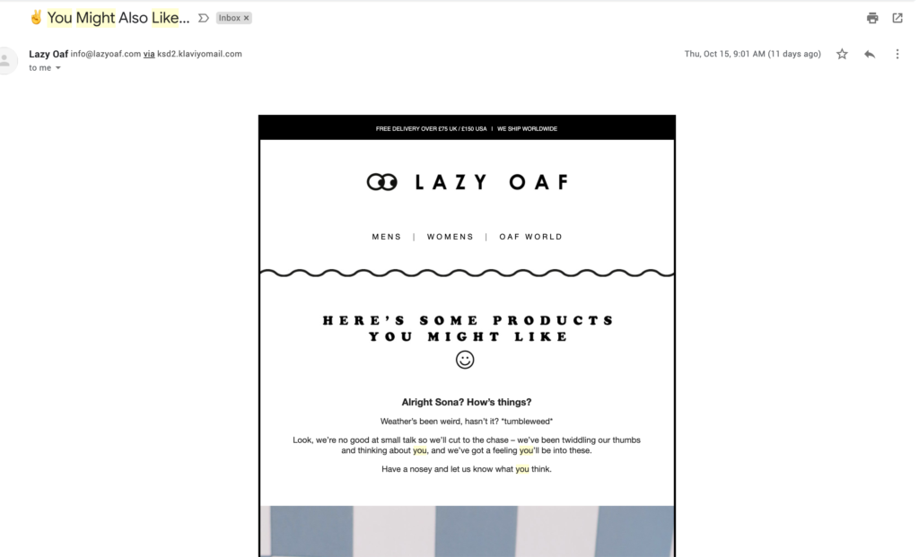 Cross selling Lazy Oaf