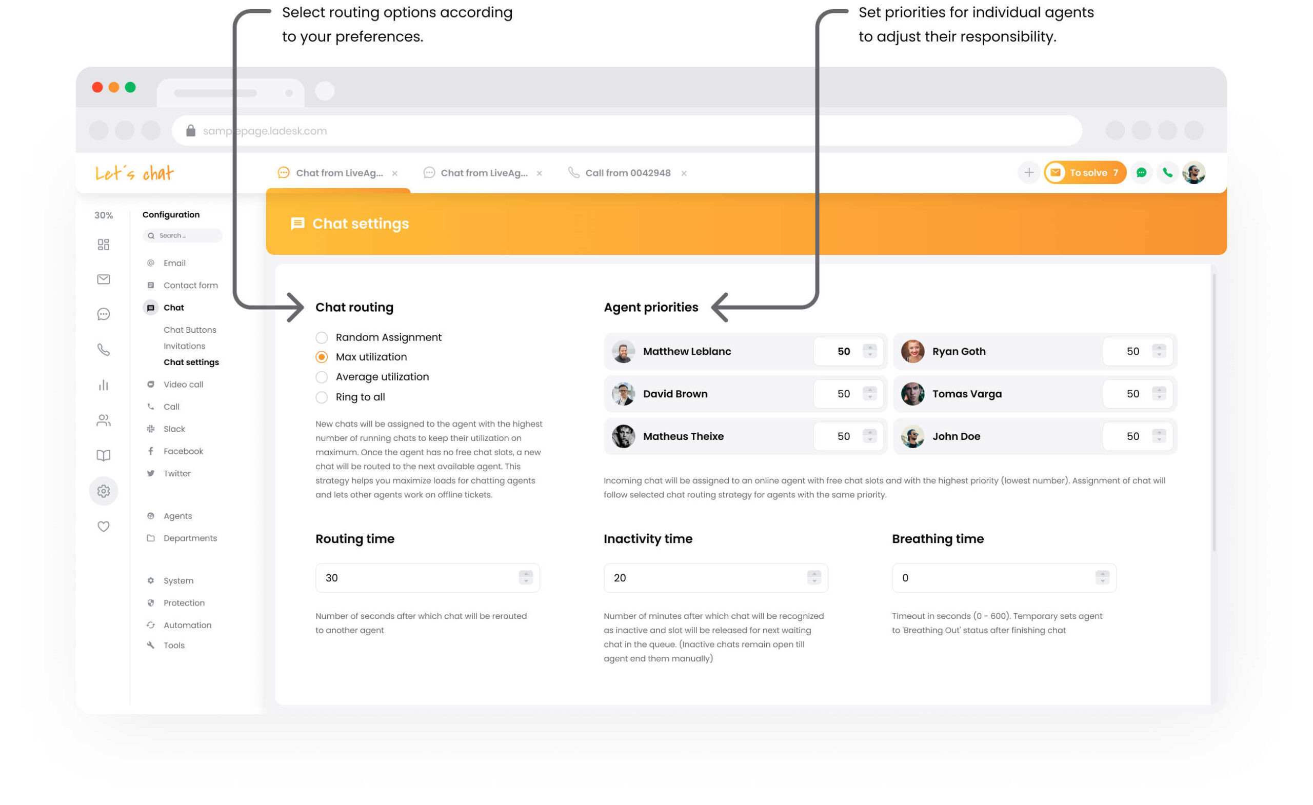 Paramètres du logiciel de chat en direct LiveAgent