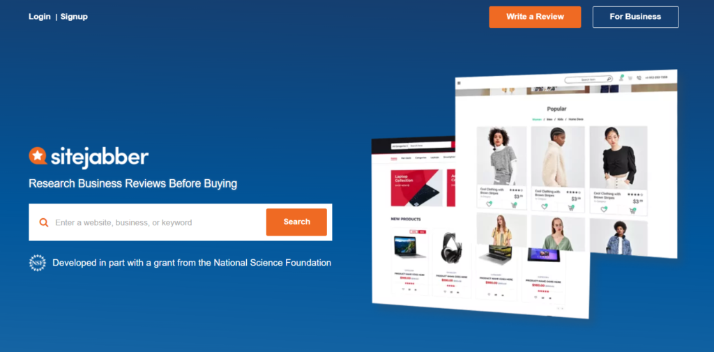 Page d'accueil de Sitejabber