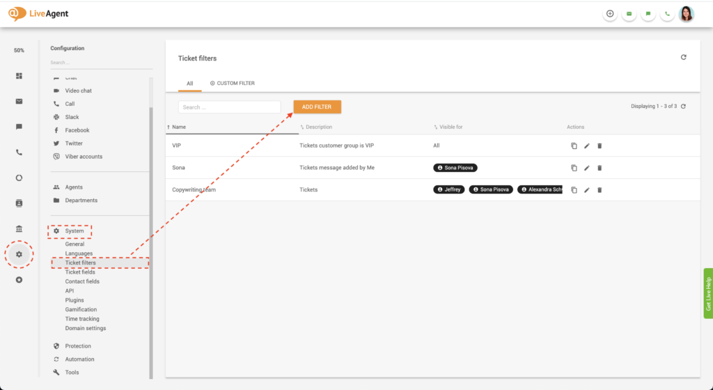 créer un filtre global de ticketing
