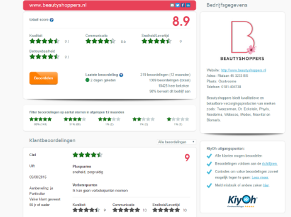 Formulaire d'évaluation de KiyOh