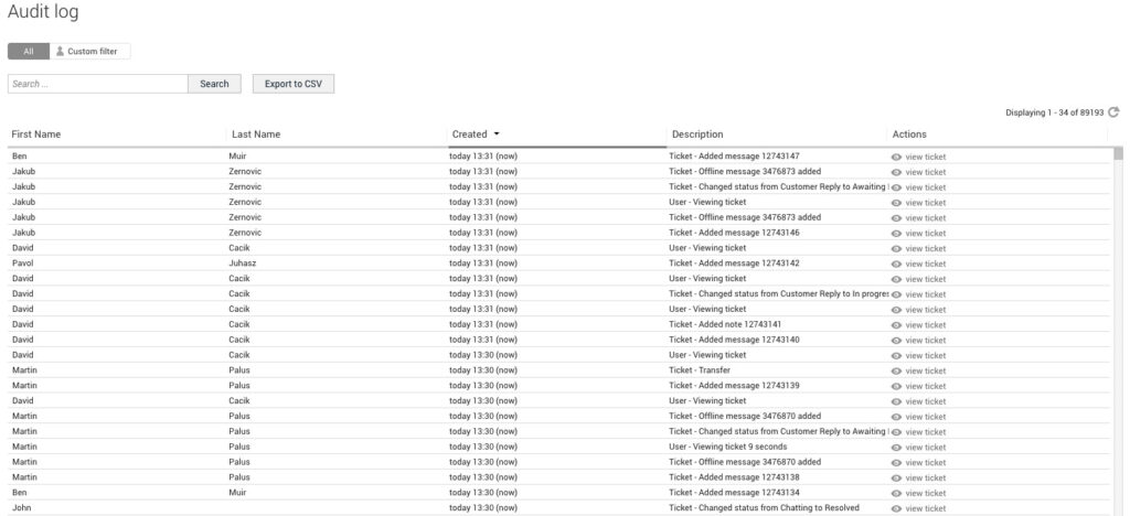 audit-log Journal d'audit / journal d'activité dans LiveAgent -exemple.