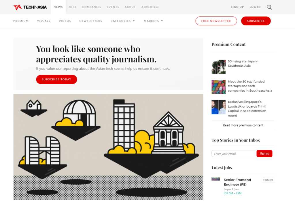 Page d'accueil de Tech In Asia