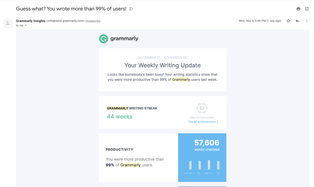 Résumé des e-mails Grammarly
