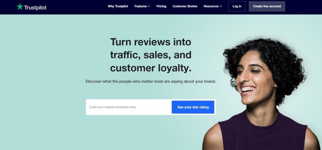 Page d'accueil de Trustpilot