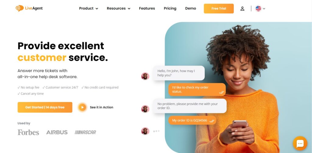 Page d'accueil de LiveAgent