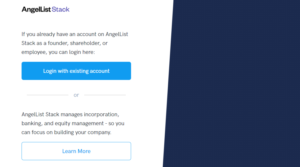 Page d'accueil d'AngelList