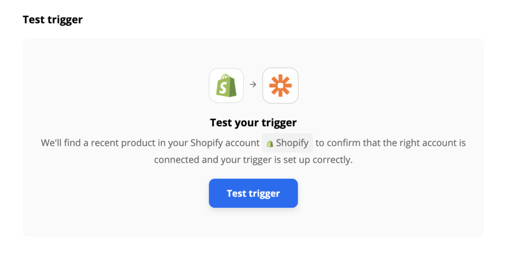 Test du déclencheur Shopify sur Zapier