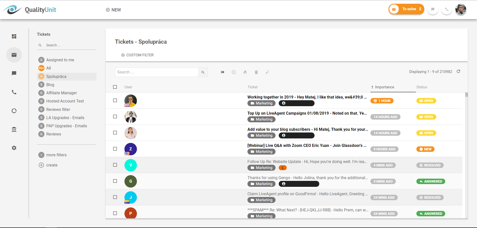 Système de help desk gratuit -LiveAgent - Tous les tickets
