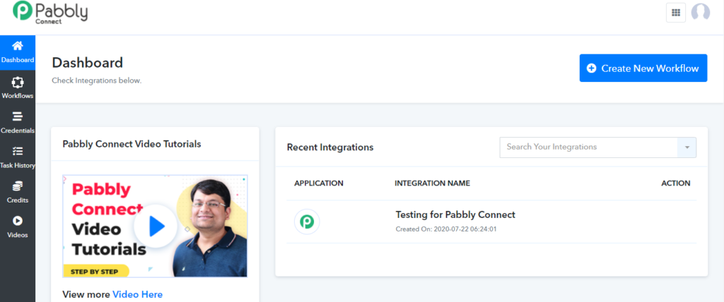 Pabbly Connect Tableau de Bord Utilisateur