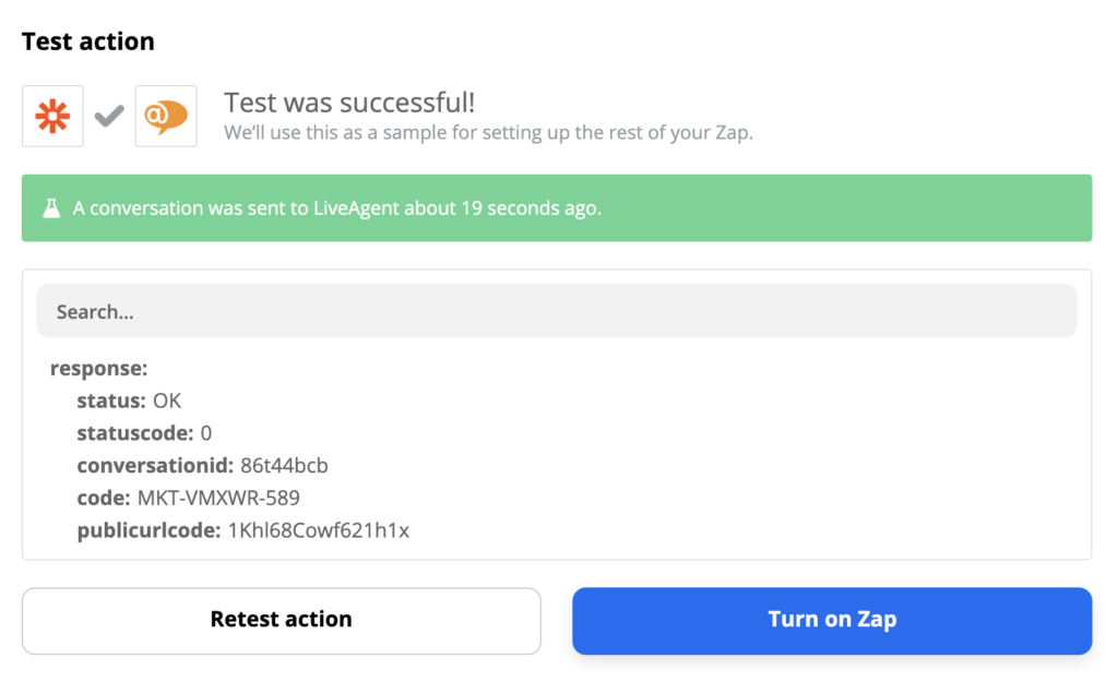 Exemple de test réussi de LiveAgent et Gmail