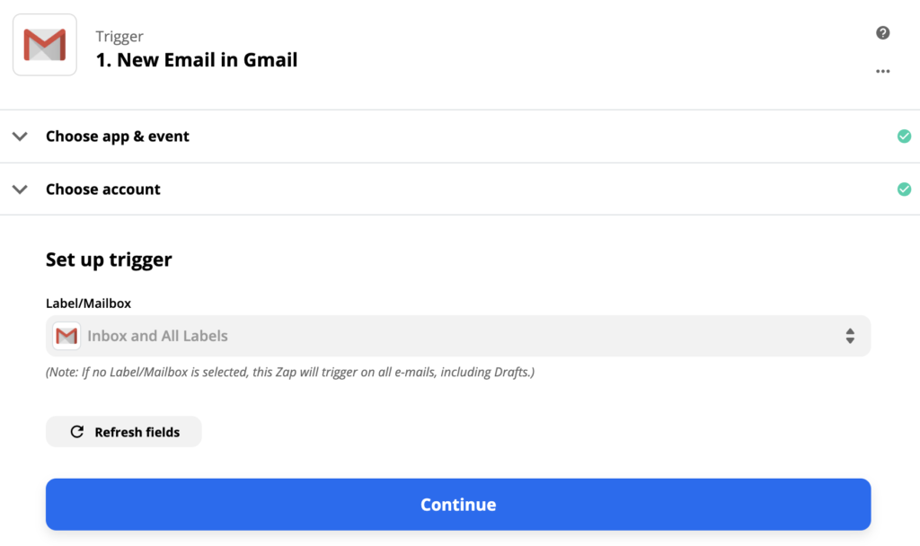 Configuration du déclencheur Gmail dans Zapier