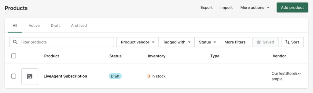 Section des produits dans Shopify