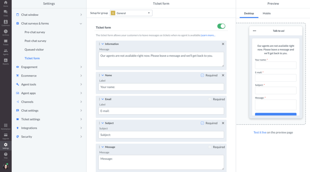 Aperçu omnicanal de LiveAgent