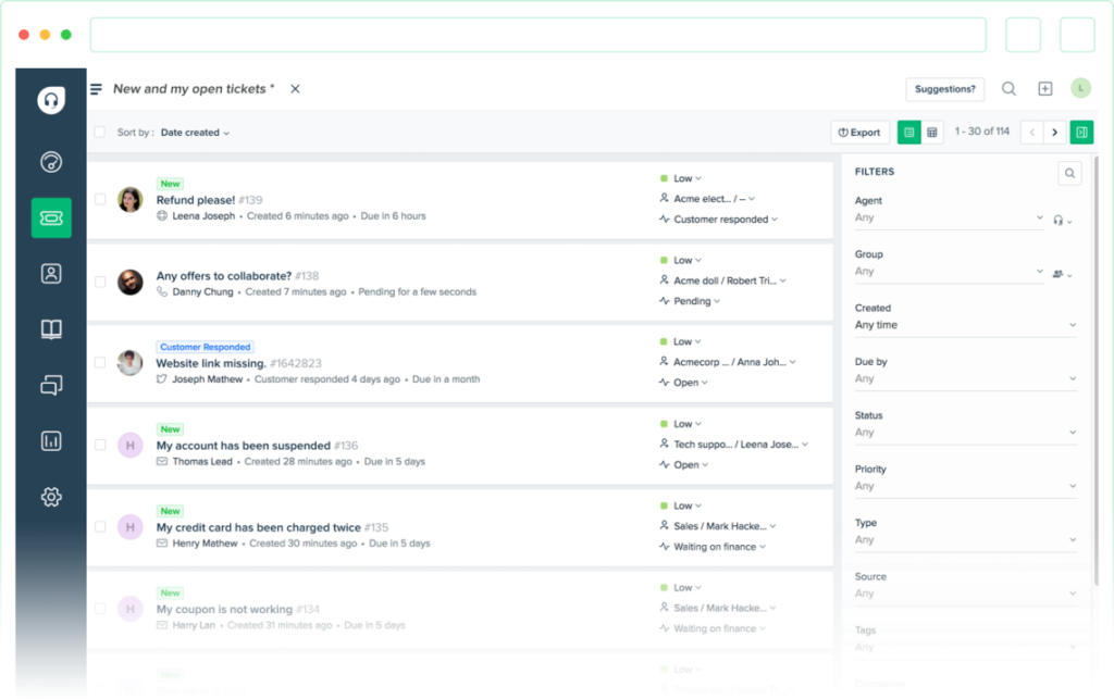 Tickets ouverts dans Freshdesk