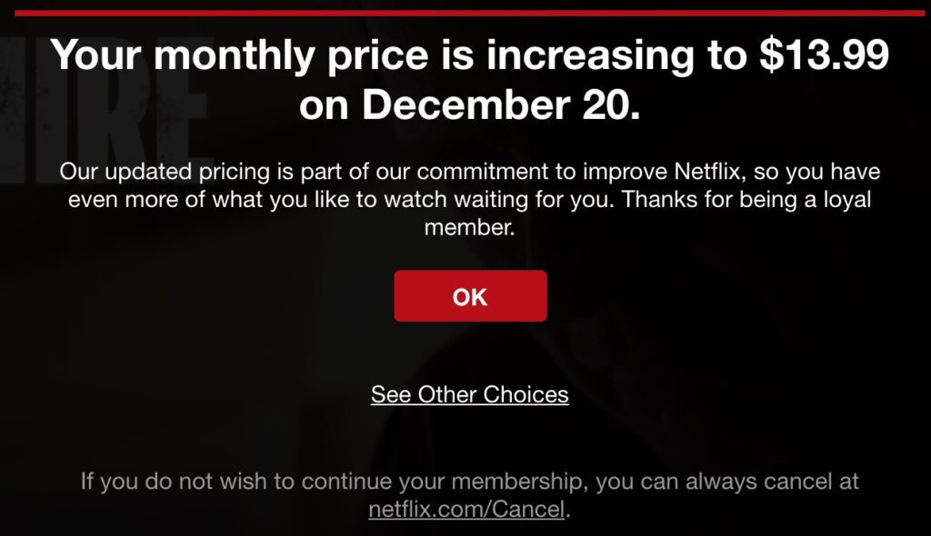 modèle de mail pour l'augmentation du prix de netflix