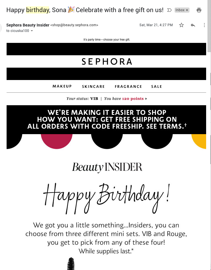 Modèle d'e-mail de récompense de fidélité Sephora