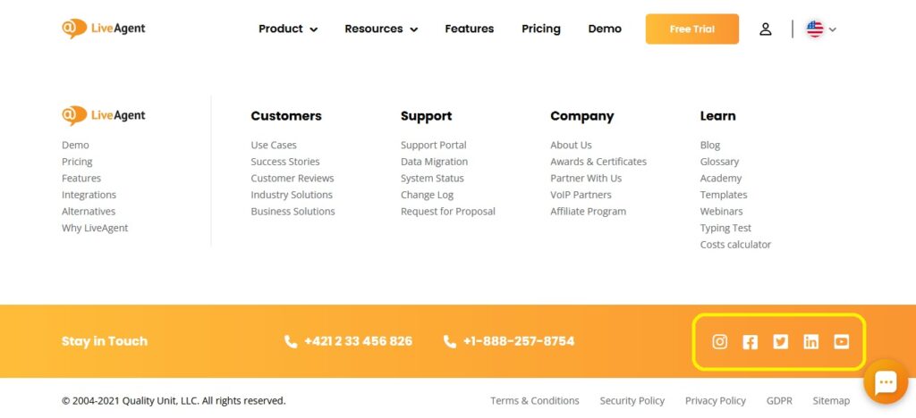 Social icons example - LiveAgent