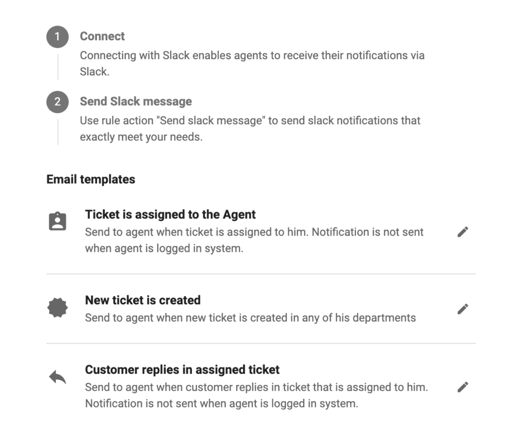 Options de l'intégration Slack dans LiveAgent