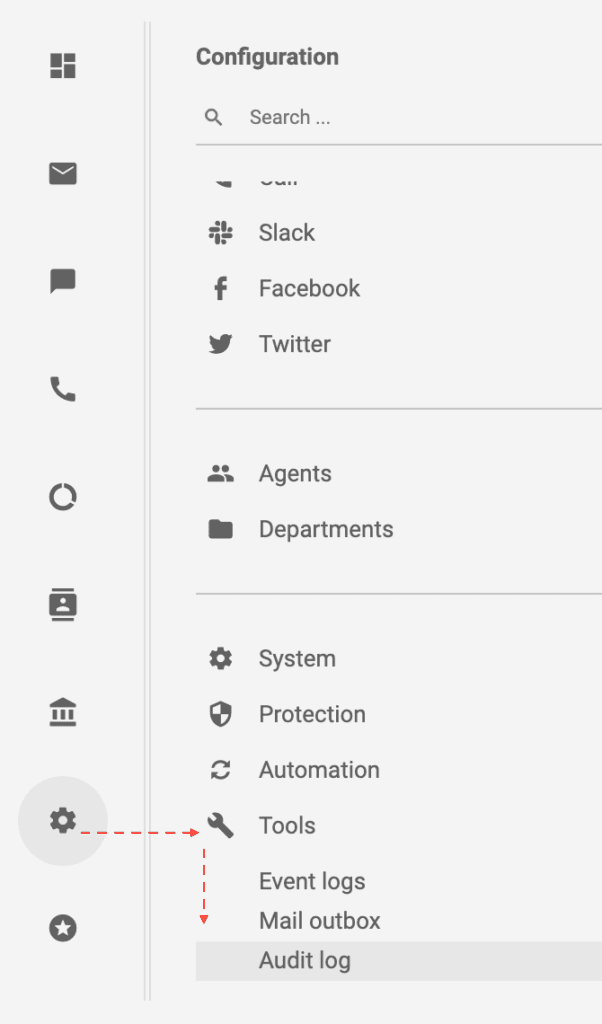 Navigation vers le journal d'activité / journal d'audit dans LiveAgent.