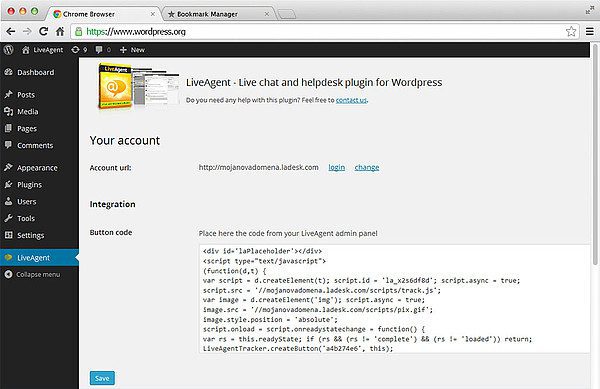 liveagent-wordpress-integration-code LiveAgent WordPress code d'intégration