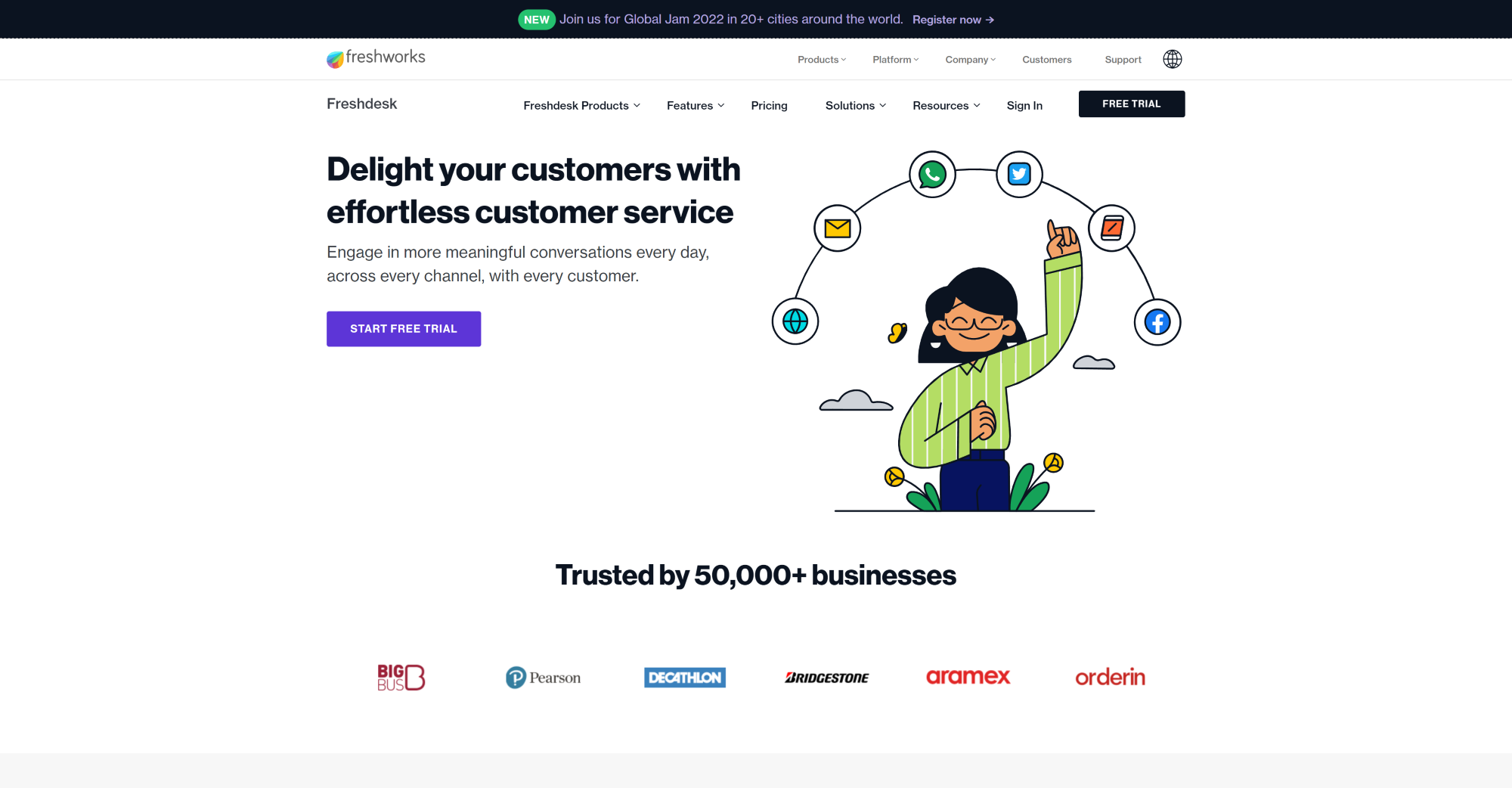 Page d'accueil du logiciel de chat en direct Freshdesk