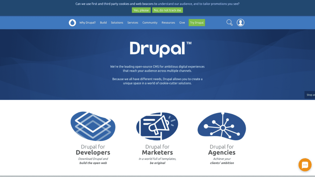 Bouton de chat en direct LiveAgent sur la page d'accueil de Drupal.