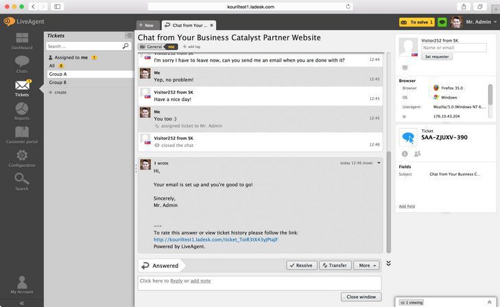 email envoyé LiveAgent