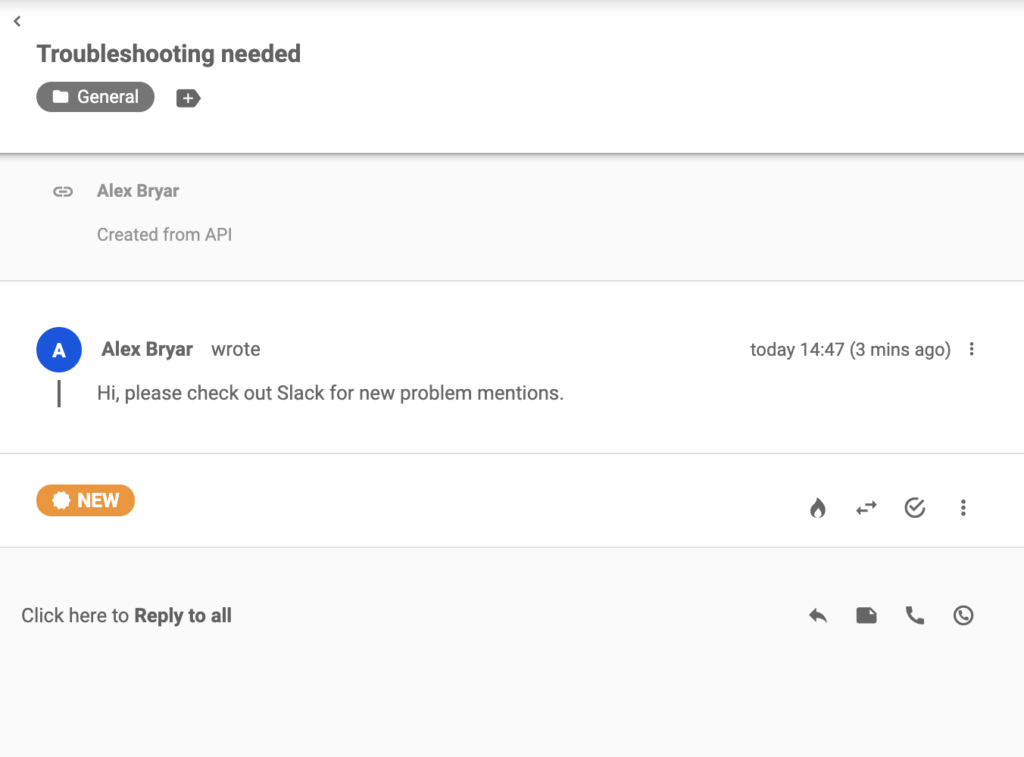Un ticket envoyé à LiveAgent après l'apparition d'un mot-clé dans Slack